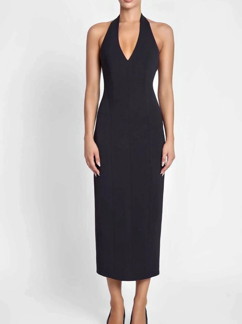LEAU Helena Halter Midi Dress Black Midi Dress